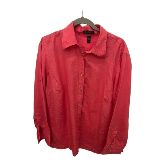 Ralph Lauren Linen Long Sleeve Top Pink Orange Size 1X - Picture 1 of 8